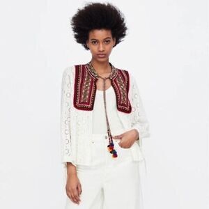 ZARA Embroidered Cut Out Top with Front Knot SMALL